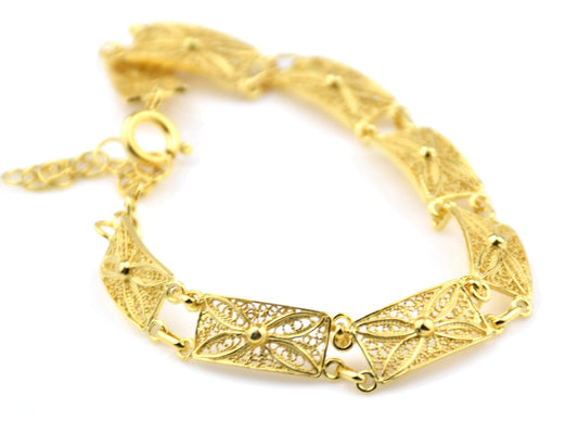 Pulseira Rectângulos, Filigrana Portuguesa, Prata de Lei 925 Dourada