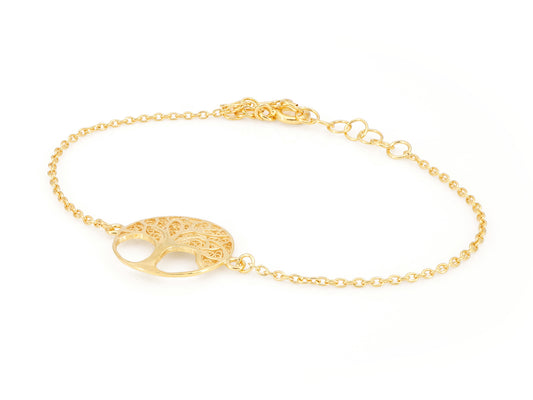 Pulseira Árvore da Vida, Filigrana Portuguesa, Prata de Lei 925 Dourada