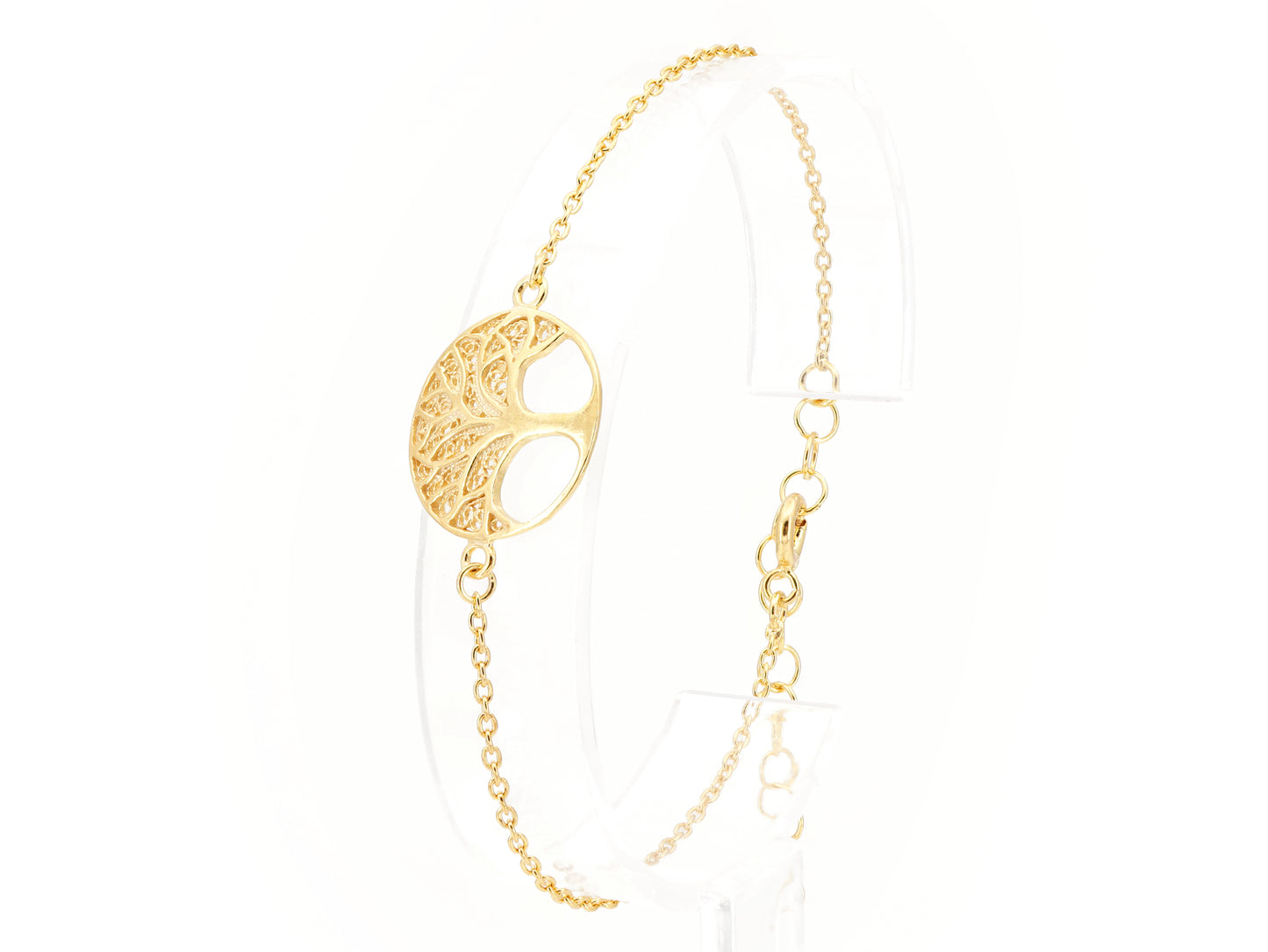 Pulseira Árvore da Vida, Filigrana Portuguesa, Prata de Lei 925 Dourada - Pulseira em Expositor