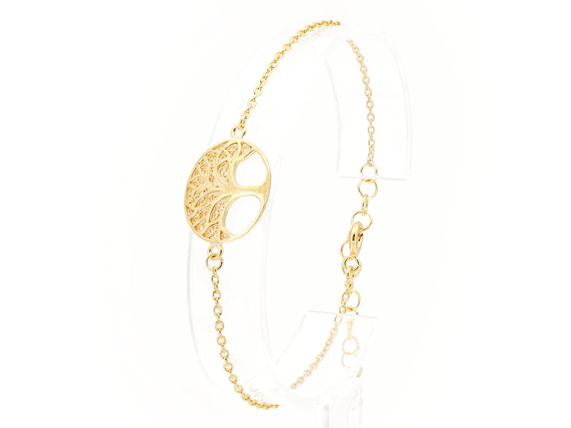 Pulseira Árvore da Vida, Filigrana Portuguesa, Prata de Lei 925 Dourada - Pulseira em Expositor