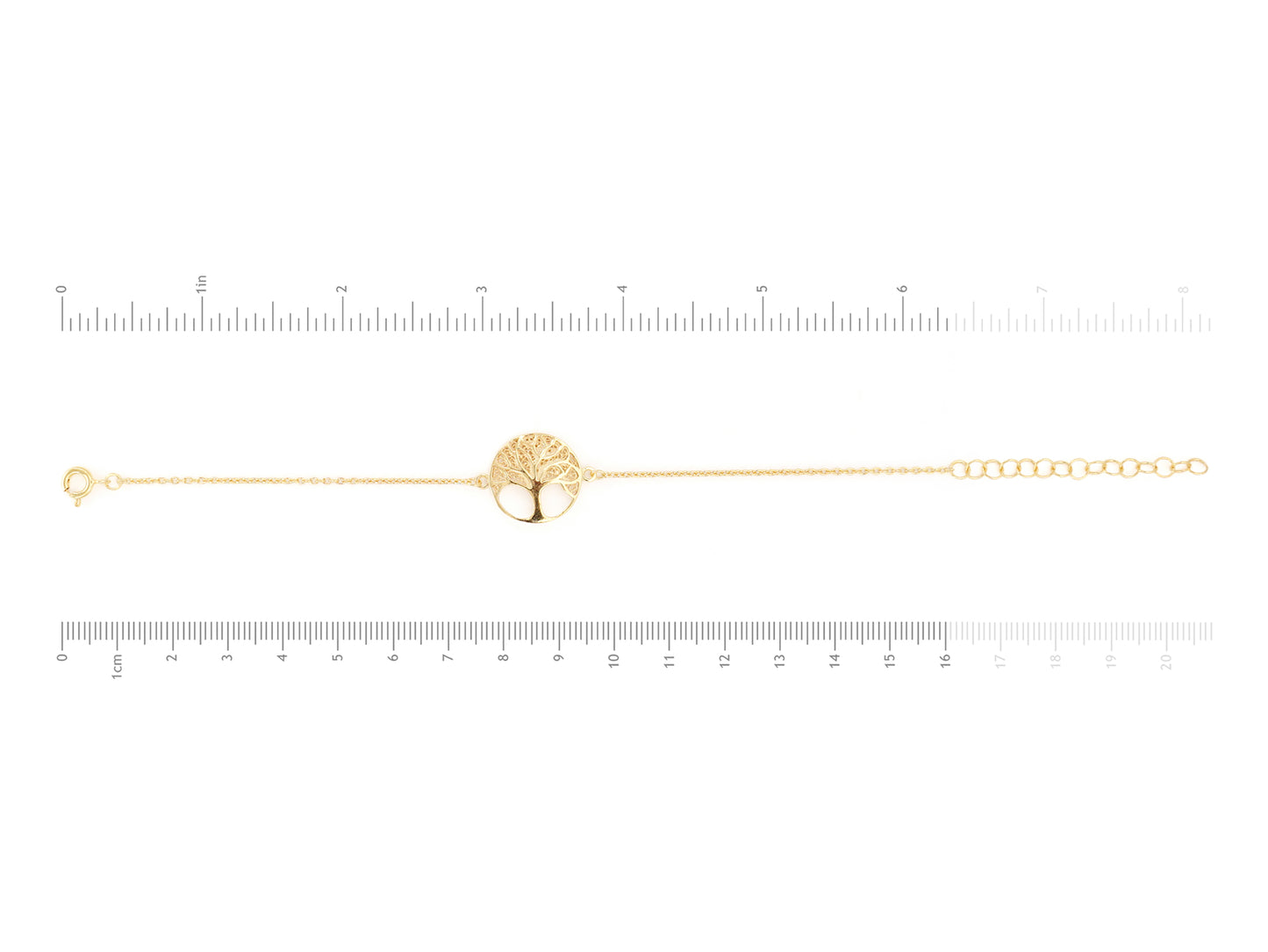 Pulseira Árvore da Vida, Filigrana Portuguesa, Prata de Lei 925 Dourada - Medidas