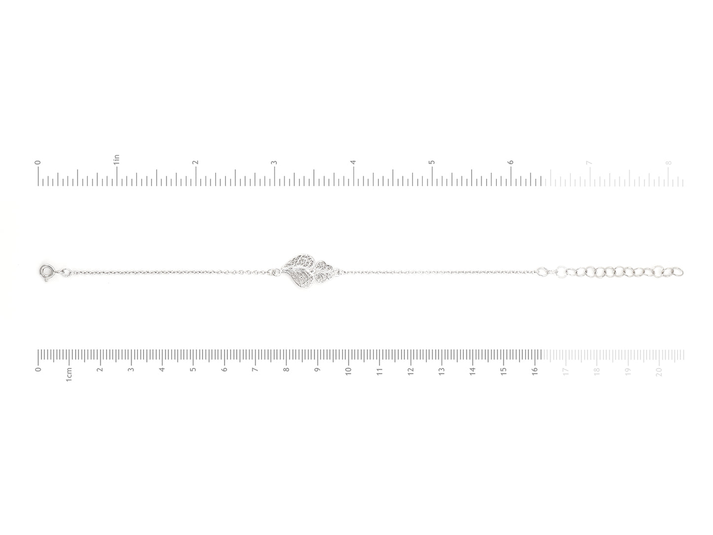 Pulseira Coração de Viana Pequeno, Filigrana Portuguesa, Prata de Lei 925 - Medidas