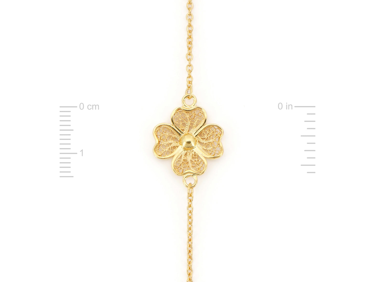 Pulseira com Flor, Filigrana Portuguesa, Prata de Lei 925 Dourada - Medidas flor