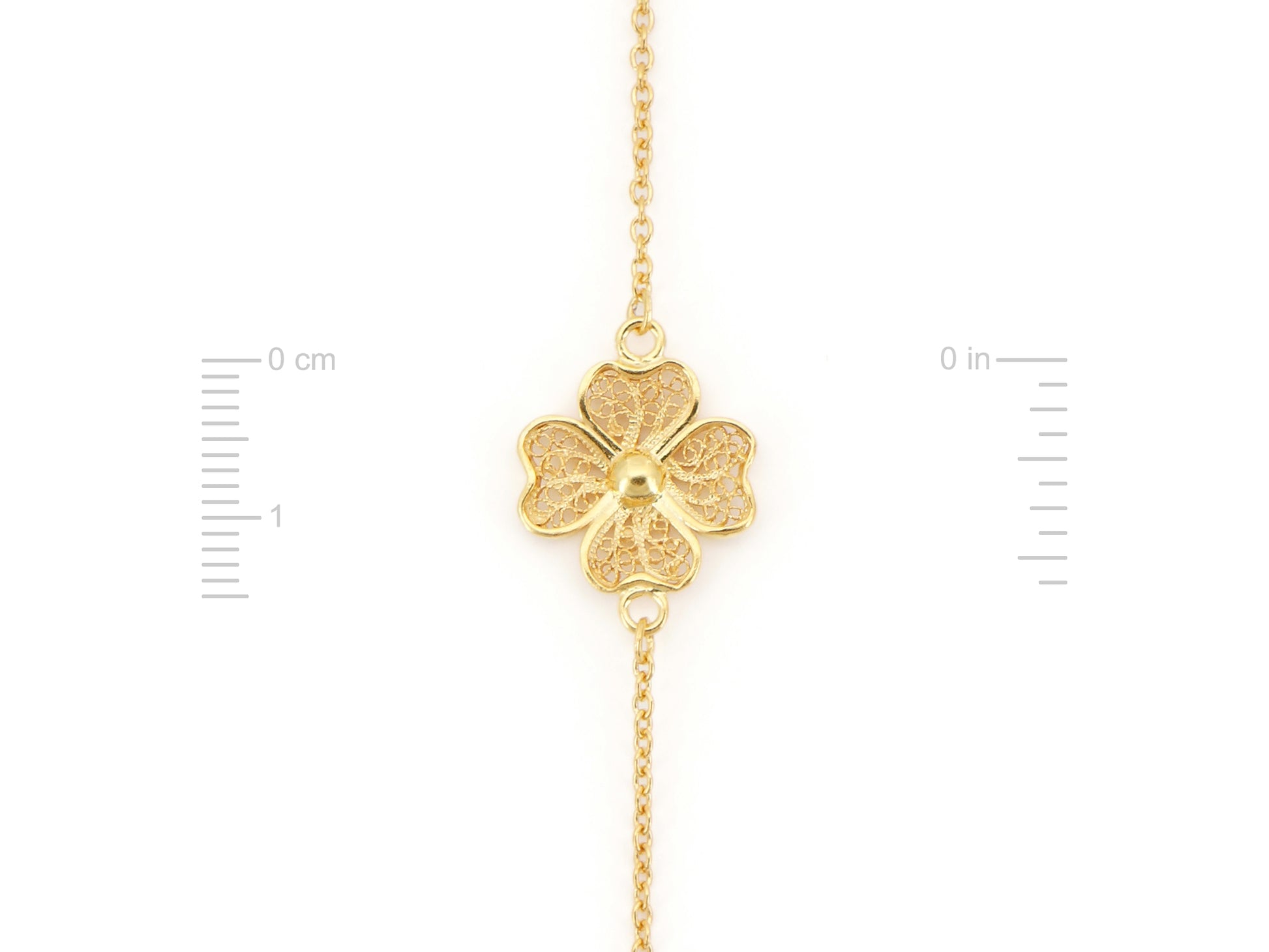 Pulseira com Flor, Filigrana Portuguesa, Prata de Lei 925 Dourada - Medidas flor