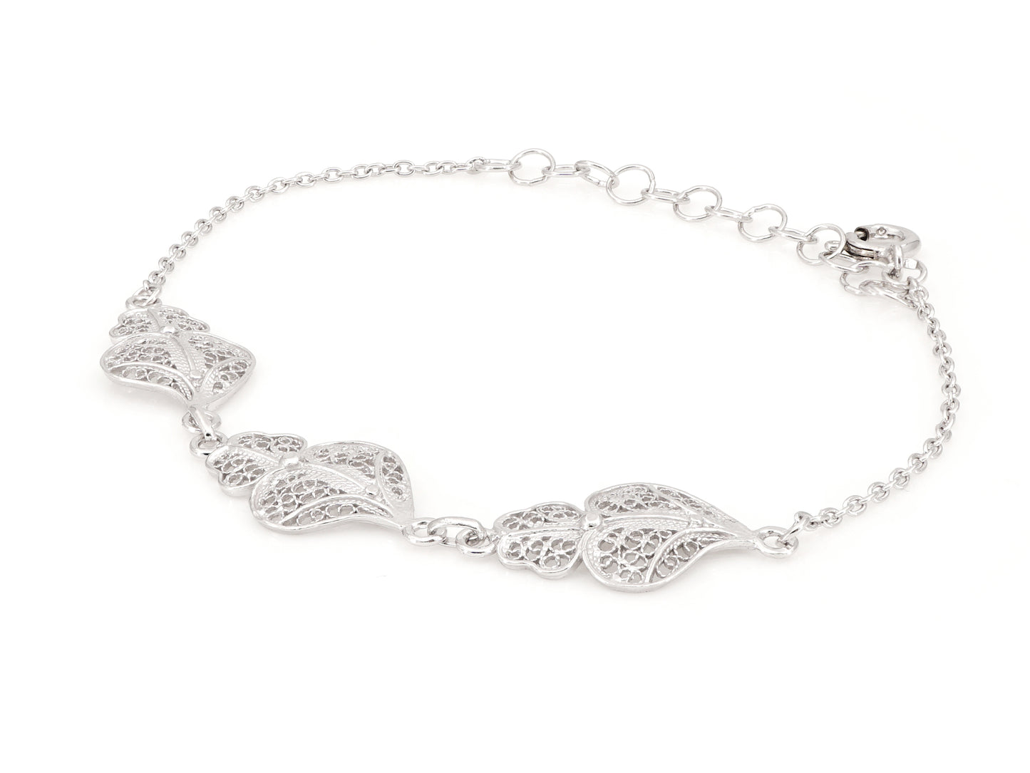 Pulseira Três Corações de Viana, Filigrana Portuguesa, Prata de Lei 925