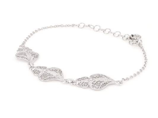 Pulseira Três Corações de Viana, Filigrana Portuguesa, Prata de Lei 925