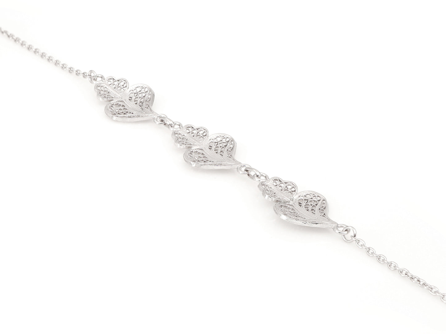 Pulseira Três Corações de Viana, Filigrana Portuguesa, Prata de Lei 925 - Vista de Trás