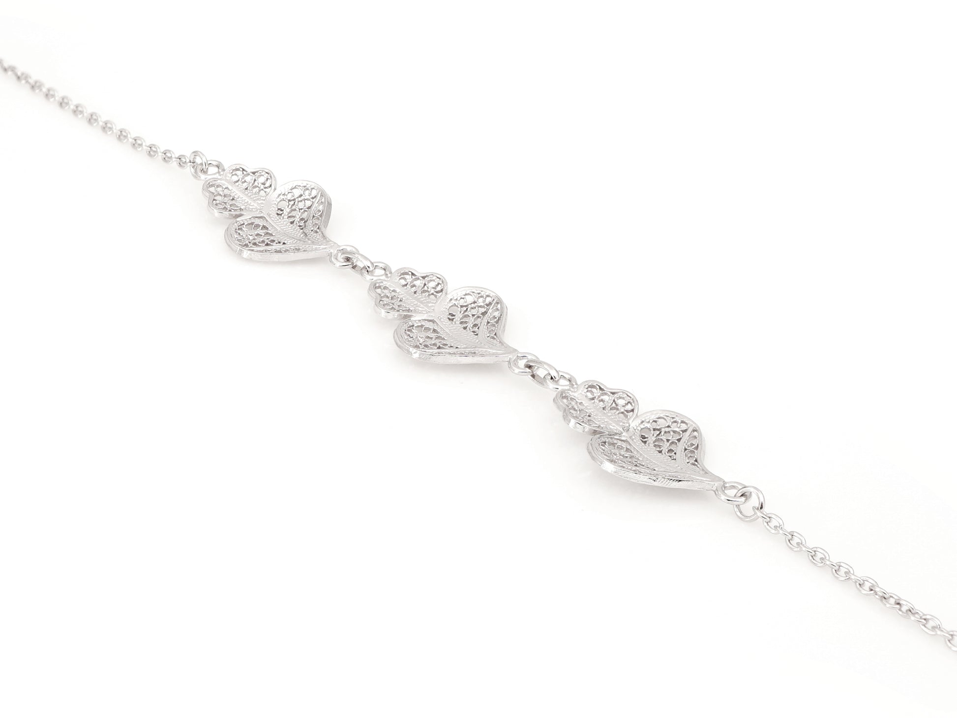 Pulseira Três Corações de Viana, Filigrana Portuguesa, Prata de Lei 925 - Vista de Trás