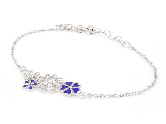 Pulseira Quatro Flores, com Esmalte, Filigrana Portuguesa, Prata de Lei 925