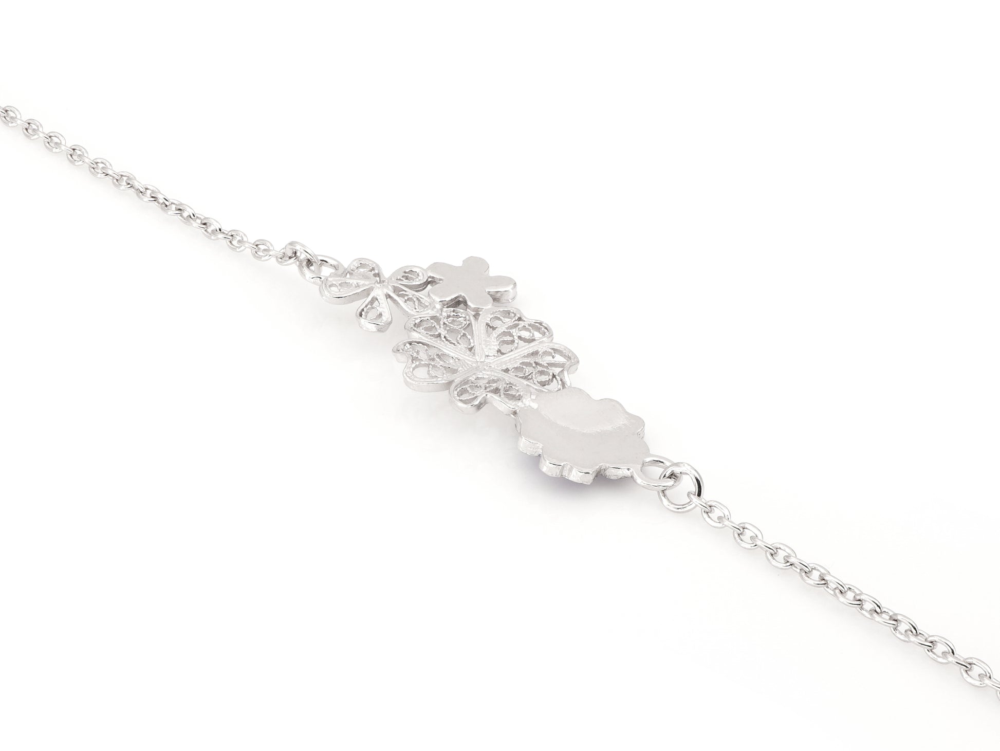 Pulseira Quatro Flores, com Esmalte, Filigrana Portuguesa, Prata de Lei 925 - Perspectiva, Vista de Trás