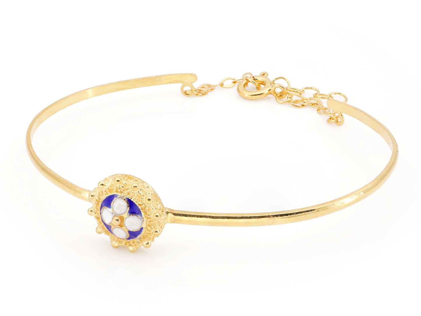 Pulseira Rígida com Caramujo Clássico, Filigrana Portuguesa, Prata de Lei 925 Dourada