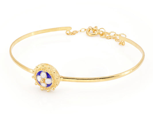 Pulseira Rígida com Caramujo Clássico, Filigrana Portuguesa, Prata de Lei 925 Dourada