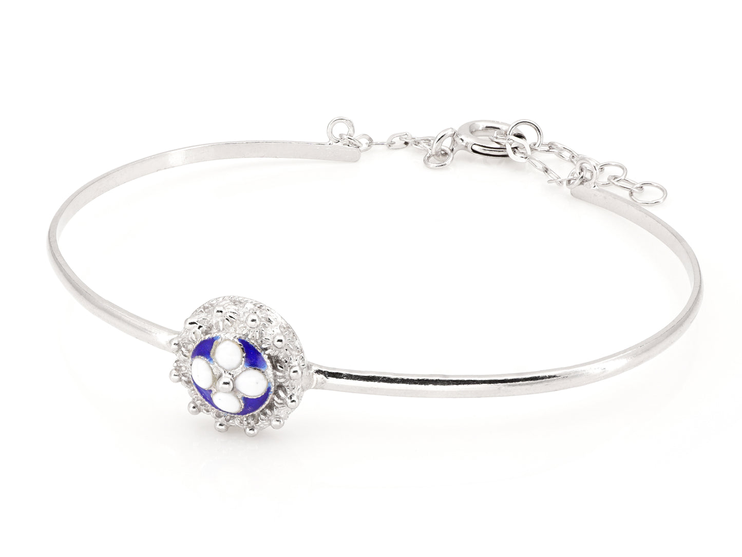 Pulseira Rígida com Caramujo Clássico, Filigrana Portuguesa, Prata de Lei 925 com Ródio