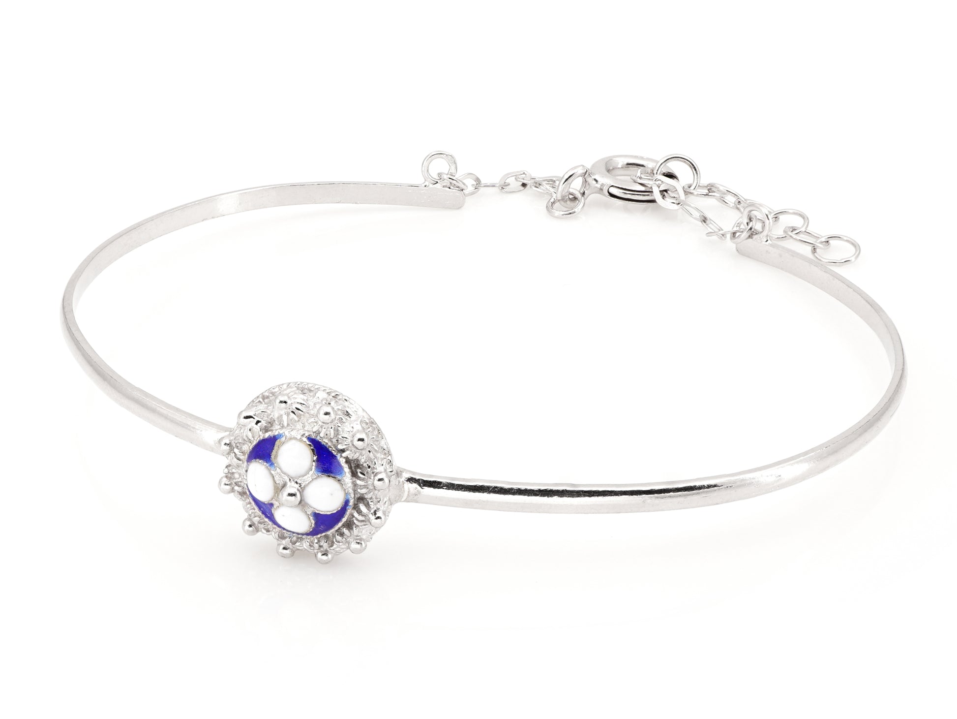 Pulseira Rígida com Caramujo Clássico, Filigrana Portuguesa, Prata de Lei 925 com Ródio