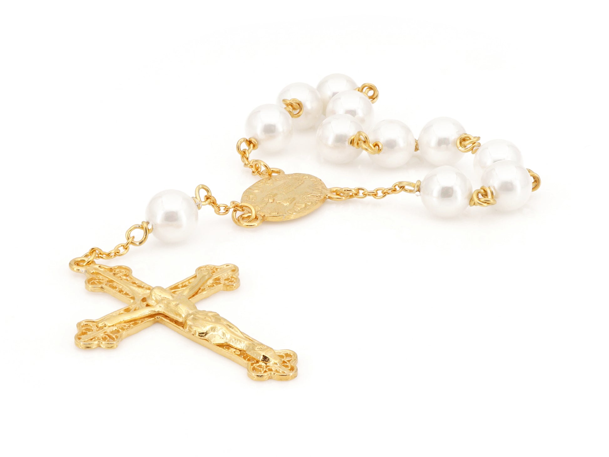 Mini Terço Dezena Filigrana Portuguesa com Pérolas