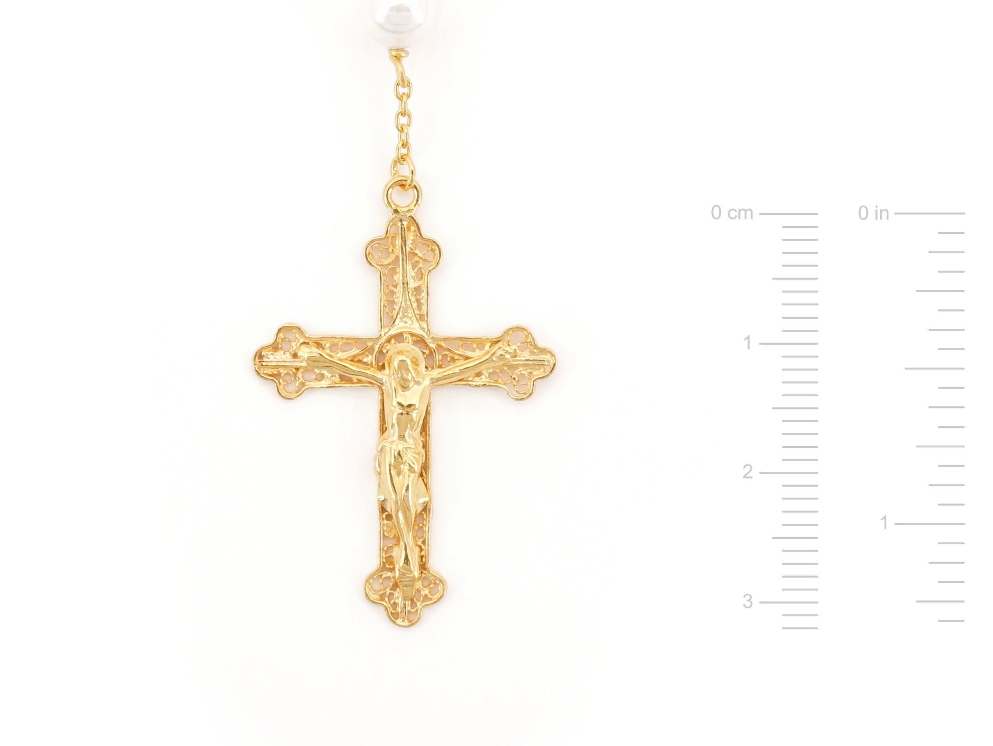 Mini Terço Dezena Filigrana Portuguesa com Pérolas - Medidas