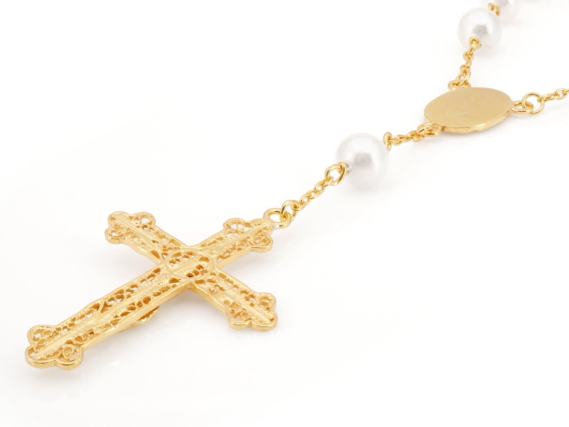 Mini Terço Dezena Filigrana Portuguesa com Pérolas - Vista de Trás