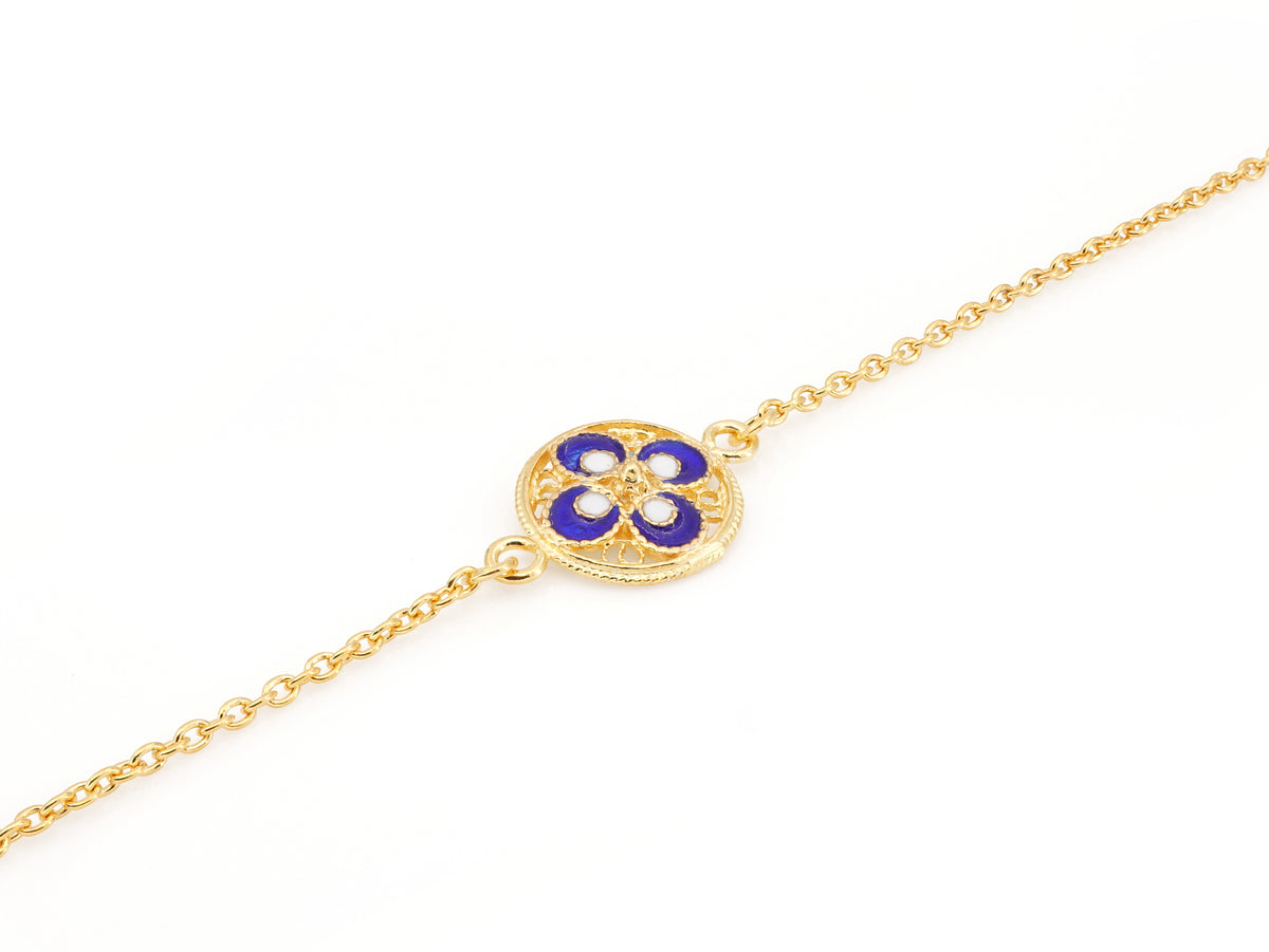 Pulseira Mini Azulejo Redondo, Filigrana Portuguesa, Prata de Lei 925 Dourada - Pormenor, Vista de Frente