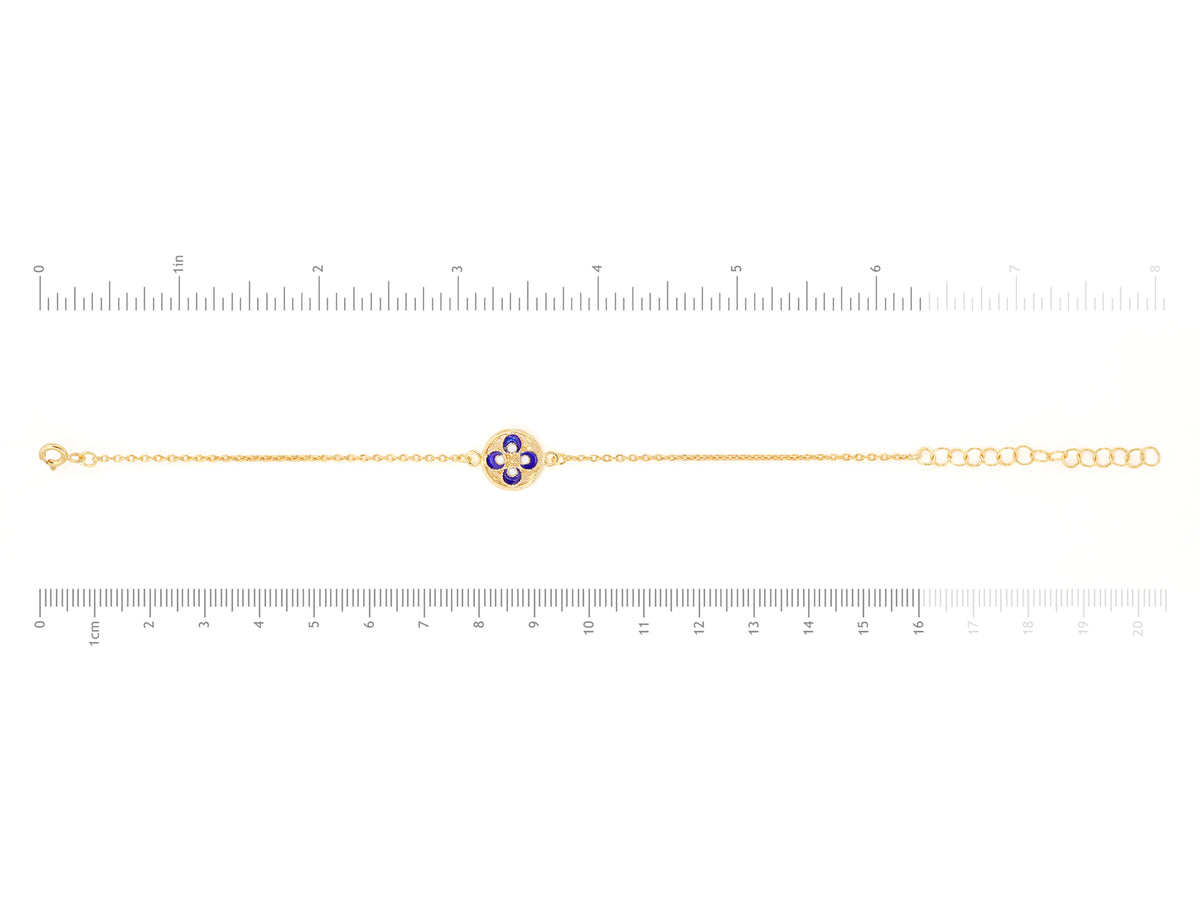 Pulseira Mini Azulejo Redondo, Filigrana Portuguesa, Prata de Lei 925 Dourada - Medidas