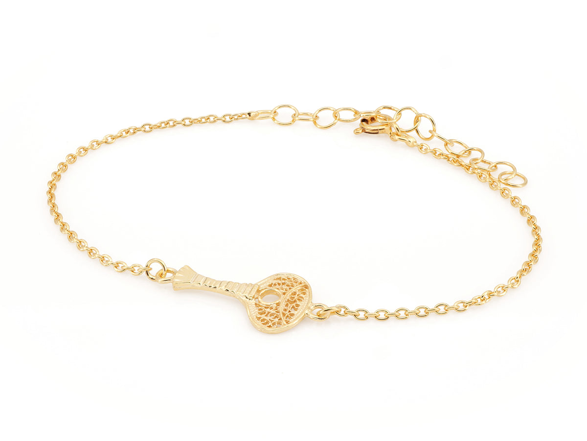Pulseira Mini Guitarra Portuguesa, Filigrana Portuguesa, Prata de Lei 925 Dourada