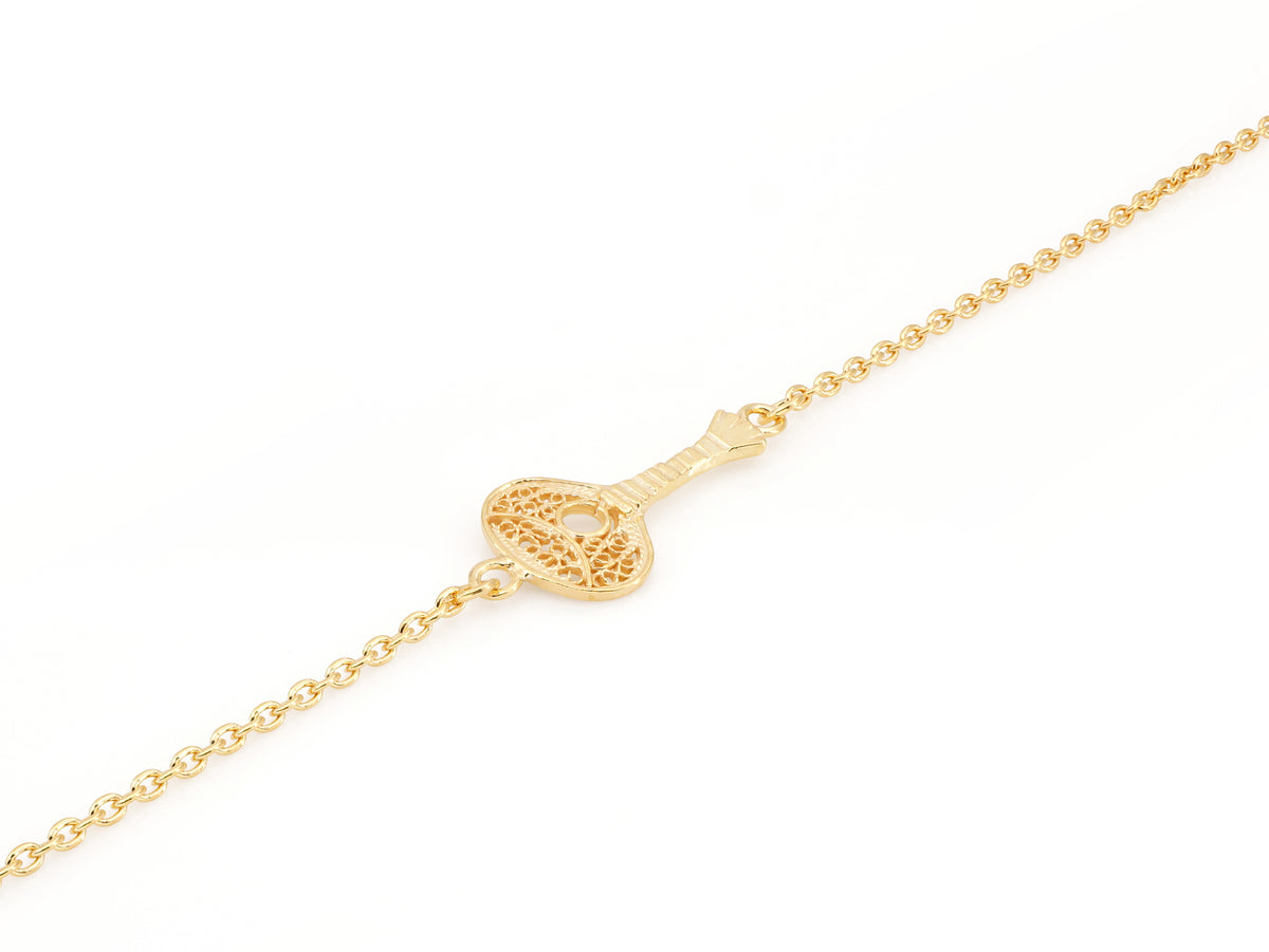 Pulseira Mini Guitarra Portuguesa, Filigrana Portuguesa, Prata de Lei 925 Dourada - Pormenor, Vista de Frente