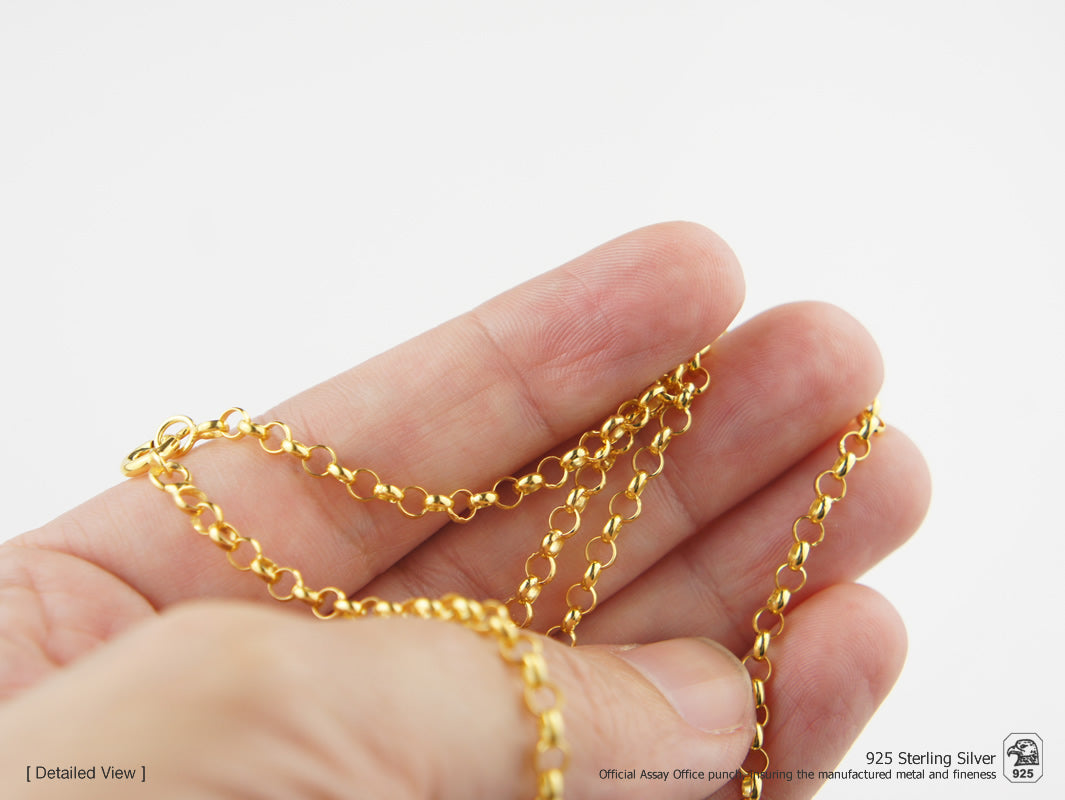 Cordão Tradicional Fino Comprido, Prata de Lei 925 Dourada - Cordão na mão