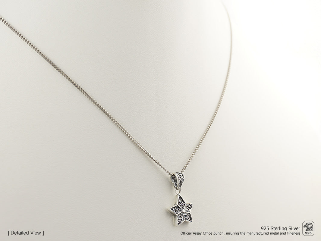 Colar Medalha Estrela Pequena, Filigrana Portuguesa, Prata de Lei 925 - Colar em Exposição, Perspectiva
