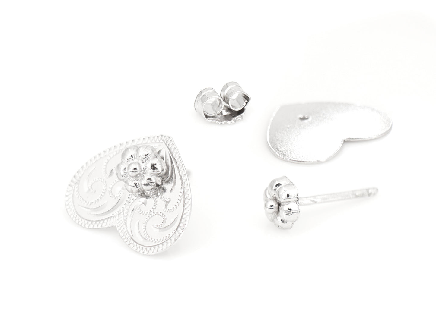 Boucles d'Oreilles 2 en 1 Coeur Inversé Petit, Argent 925 Rhodié