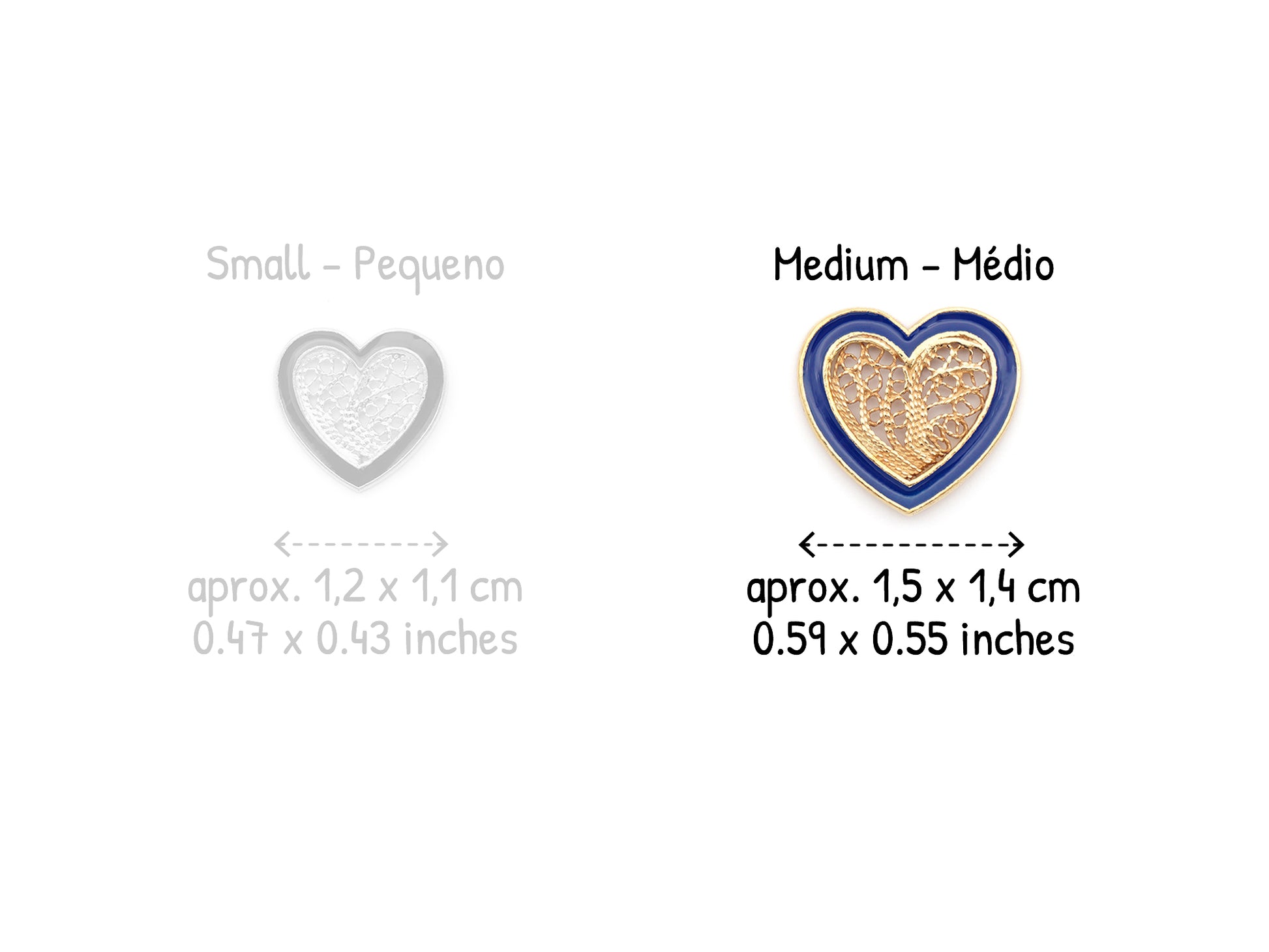 Brincos Coração Médio Esmalte Azul, Filigrana Portuguesa, Prata de Lei 925 Dourada - Comparação
