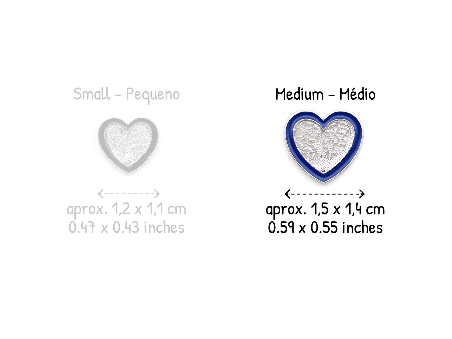 Brincos Coração Médio Esmalte Azul, Filigrana Portuguesa, Prata de Lei 925 - Comparação