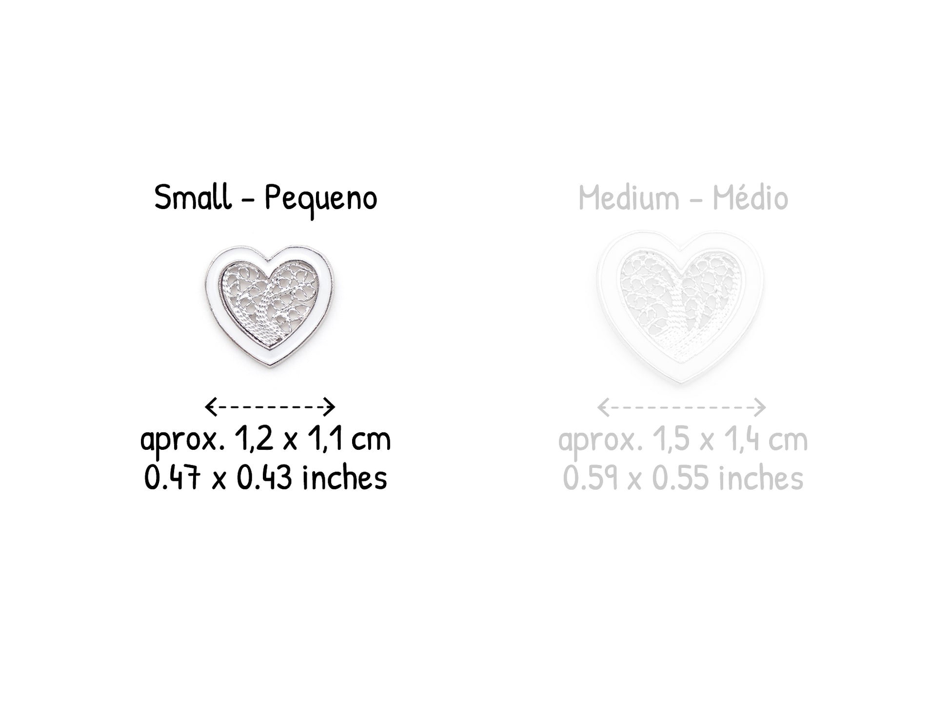 Brincos Coração Pequeno Esmalte Branco, Filigrana Portuguesa, Prata de Lei 925 - Comparação
