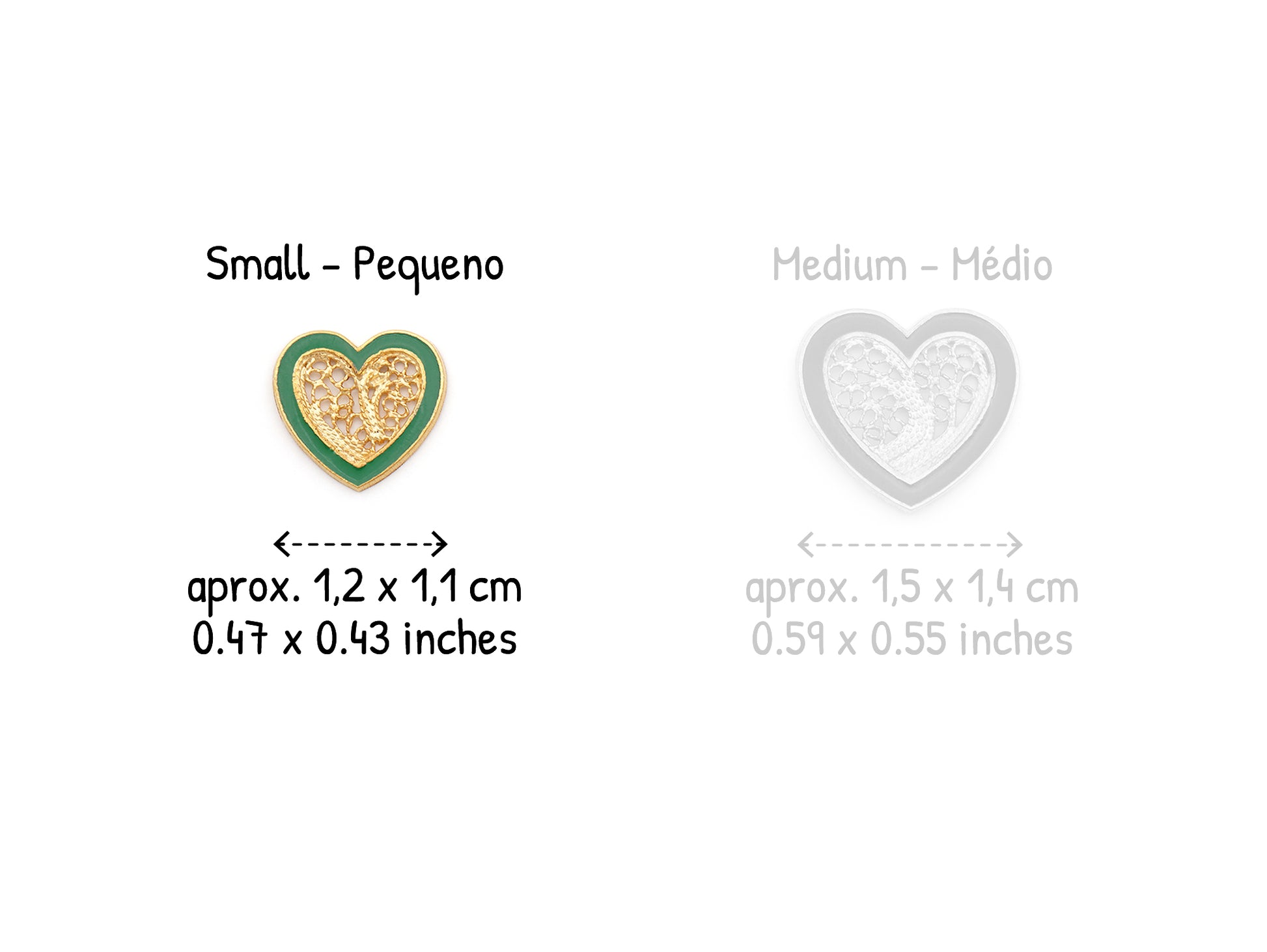 Brincos Coração Pequeno Esmalte Verde, Filigrana Portuguesa, Prata de Lei 925 Dourada - Comparação