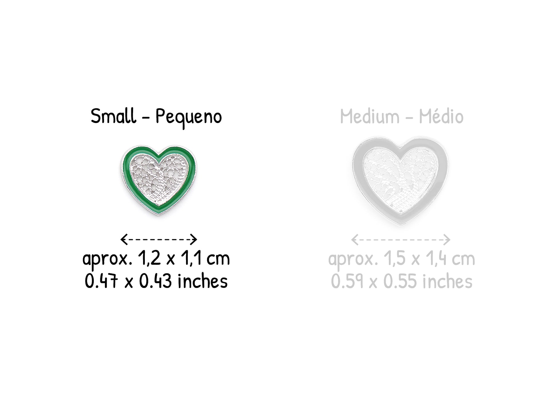 Brincos Coração Pequeno Esmalte Verde, Filigrana Portuguesa, Prata de Lei 925 - Comparação
