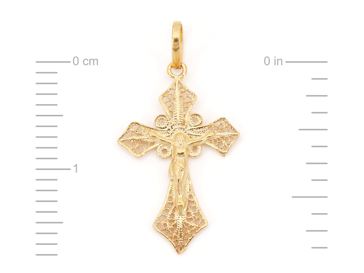 Colar Cruz Pequena, Filigrana Portuguesa, Prata de Lei 925 Dourada - Medidas