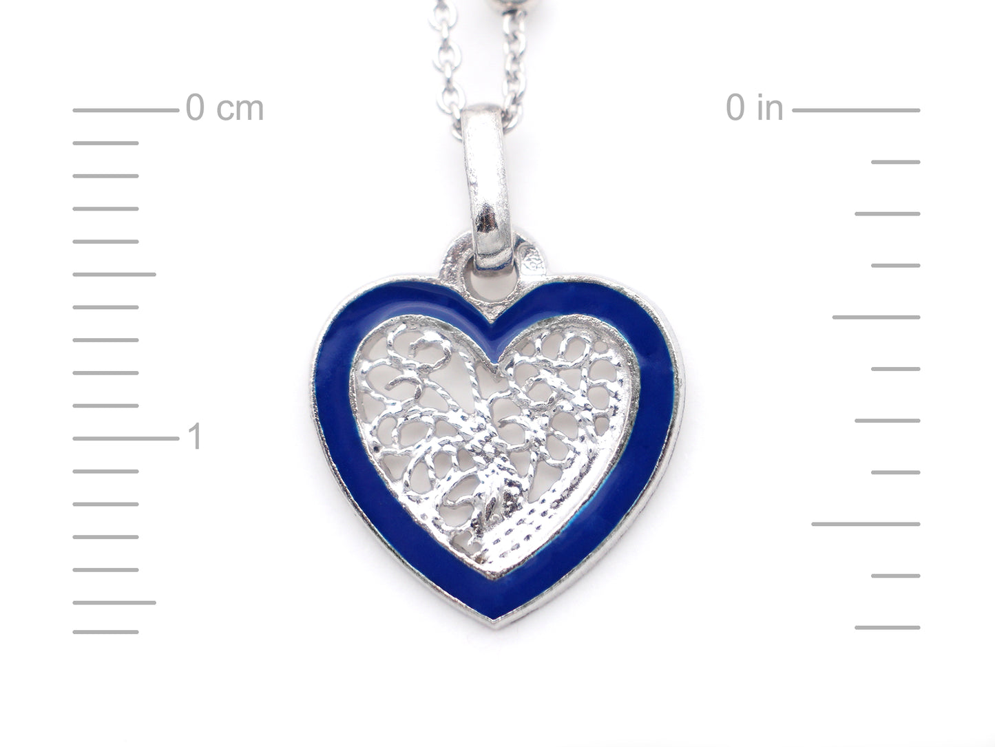Colar Coração Pequeno Esmalte Azul, Filigrana Portuguesa, Prata de Lei 925 - Medidas coração