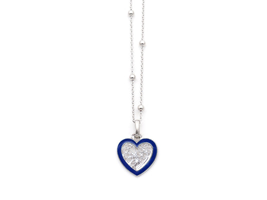 Colar Coração Pequeno Esmalte Azul, Filigrana Portuguesa, Prata de Lei 925 - Vista de frente