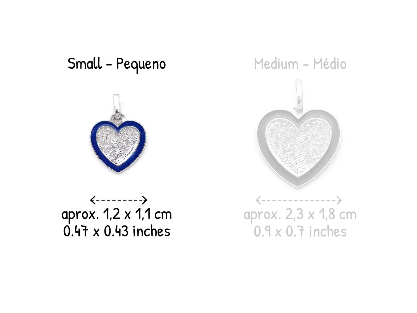 Colar Coração Pequeno Esmalte Azul, Filigrana Portuguesa, Prata de Lei 925 - Comparaçao
