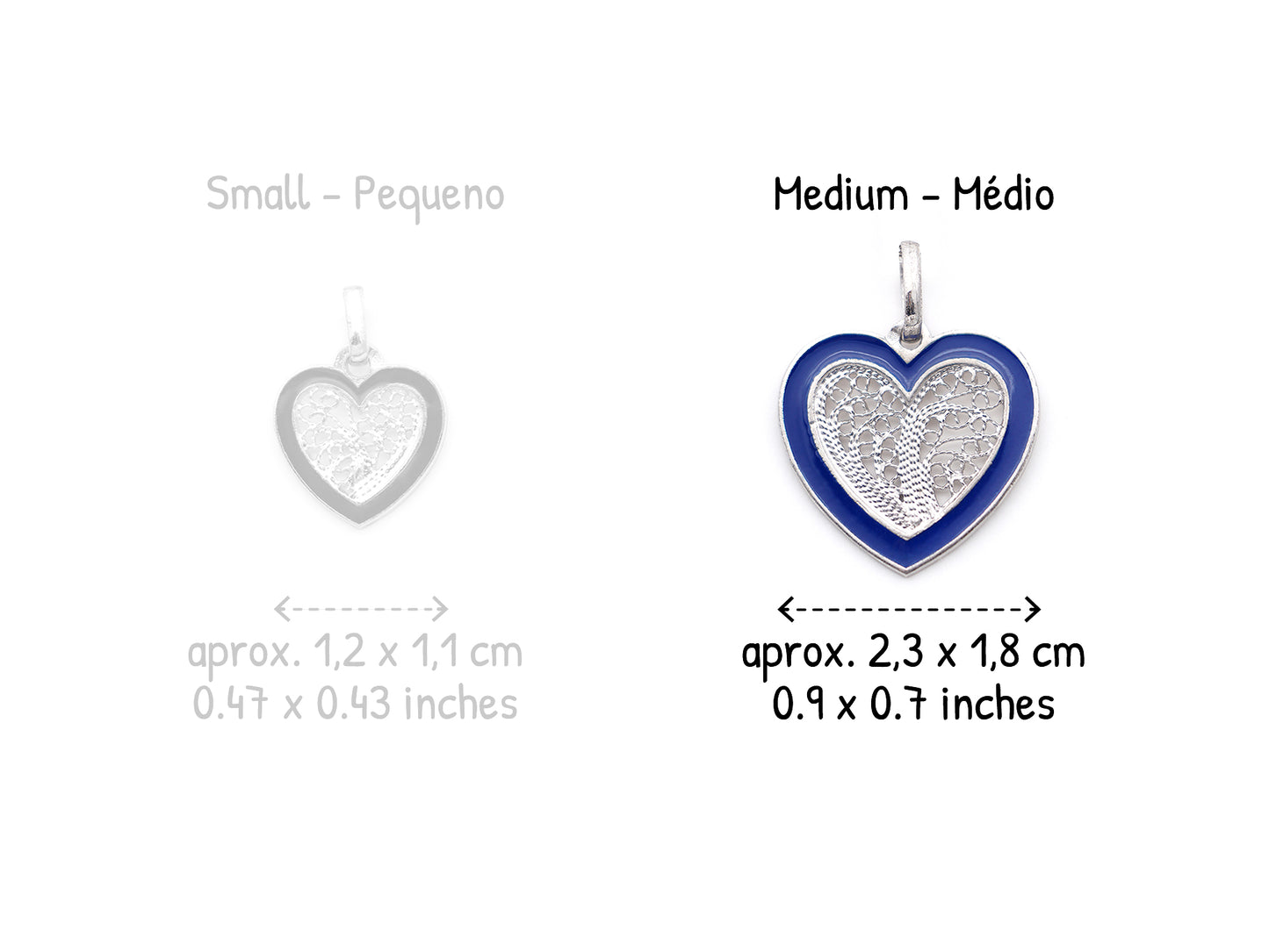 Colar Coração Médio Esmalte Azul, Filigrana Portuguesa, Prata de Lei 925 - Comparação