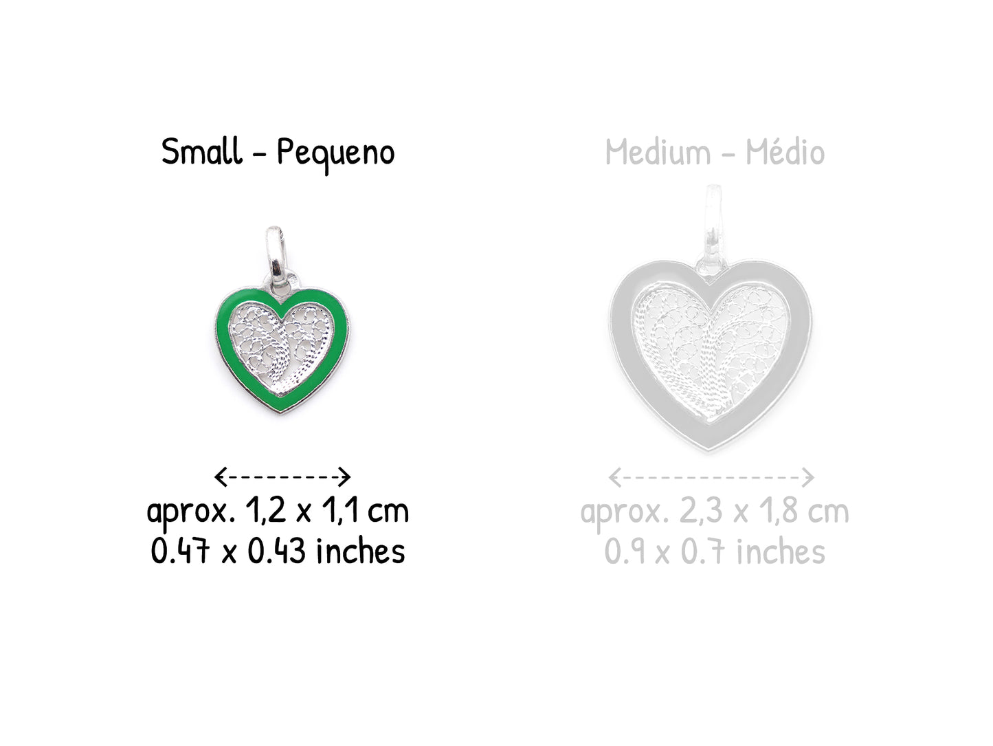 Colar Coração Pequeno Esmalte Verde, Filigrana Portuguesa, Prata de Lei 925 - Comparação