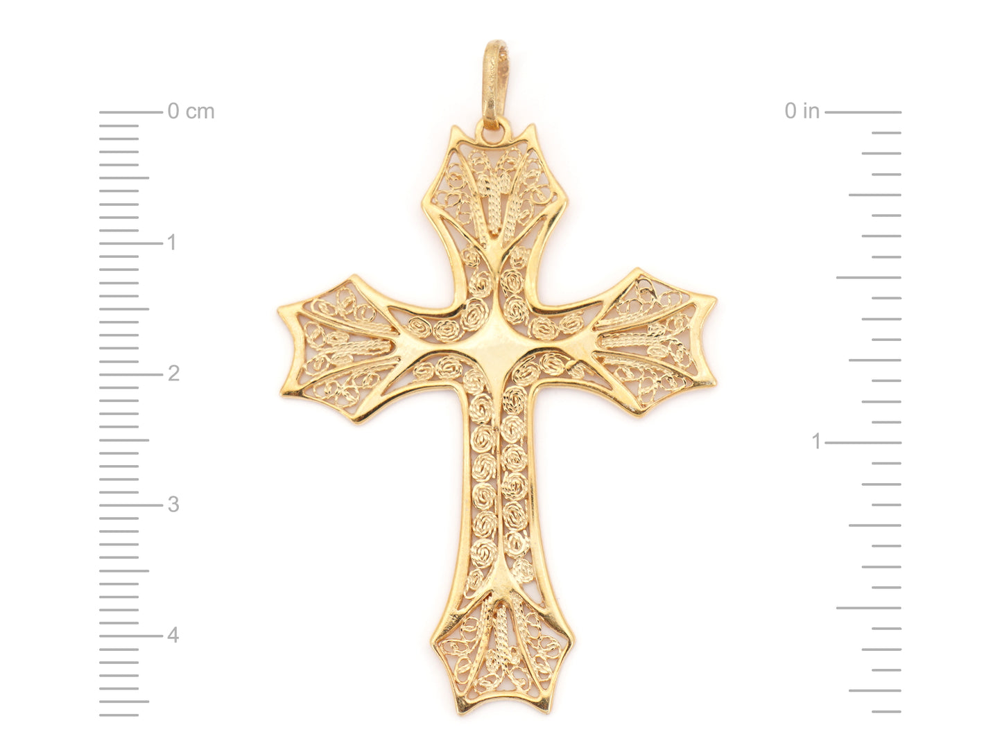 Medalha Cruz de Arestas Acentuadas, Filigrana Portuguesa, Prata de Lei 925 Dourada - Medidas