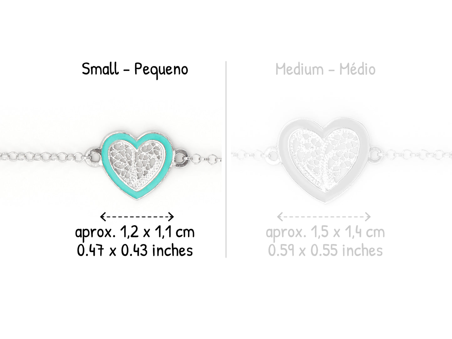 Pulseira Coração Pequeno Esmalte Turquesa, Filigrana Portuguesa, Prata de Lei 925 - Comparação