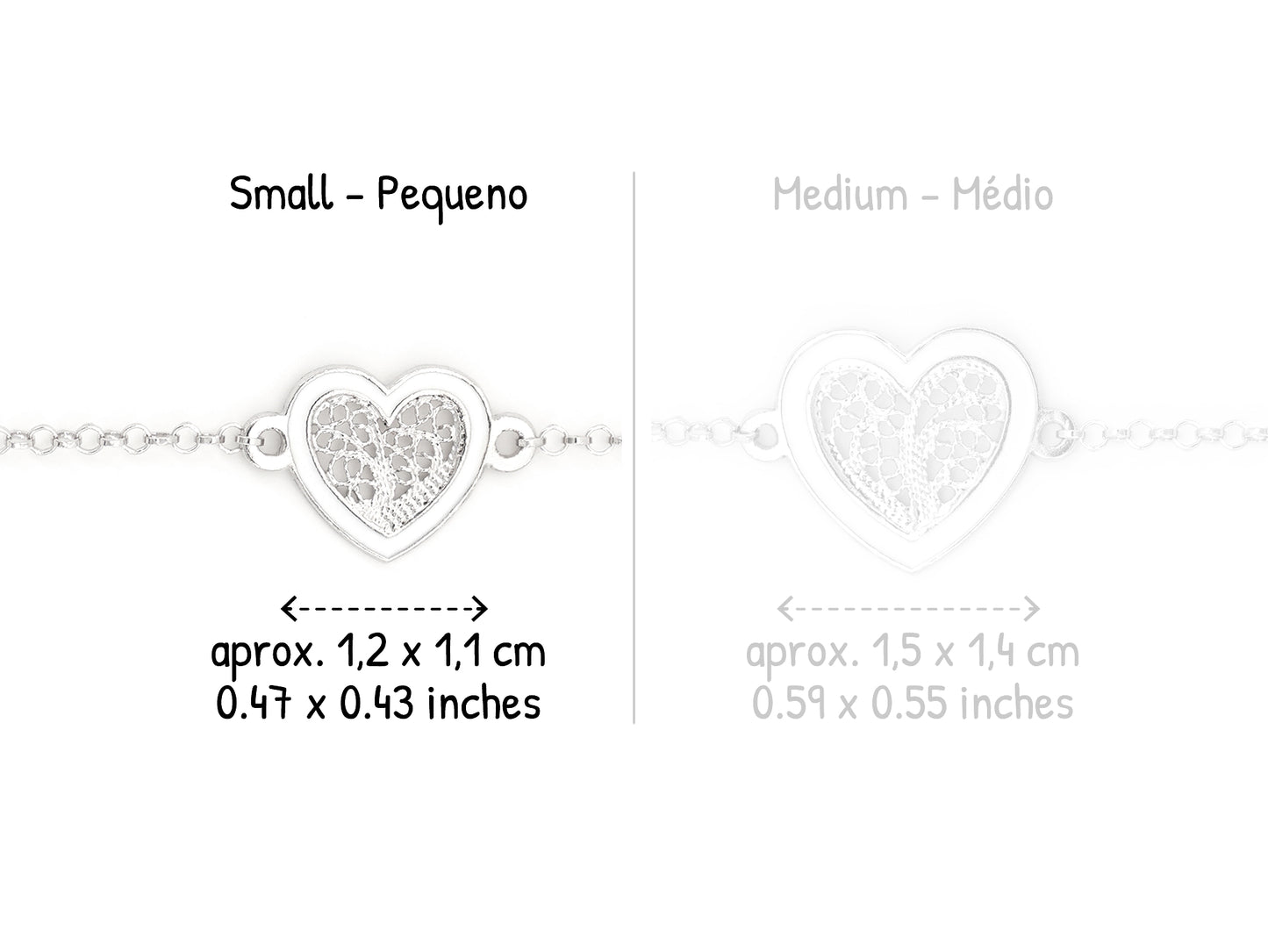 Pulseira Coração Pequeno Esmalte Branco, Filigrana Portuguesa, Prata de Lei 925 - Comparação