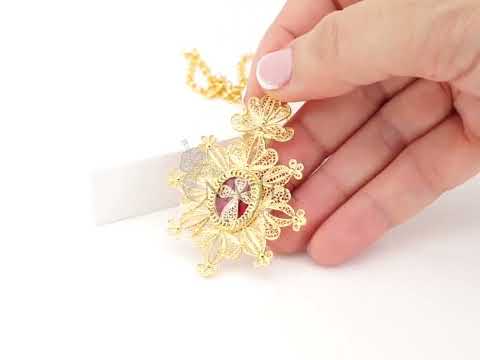 Colar com Relicário / Custódia Oval, Filigrana Portuguesa, Prata de Lei 925 Dourada - Vídeo