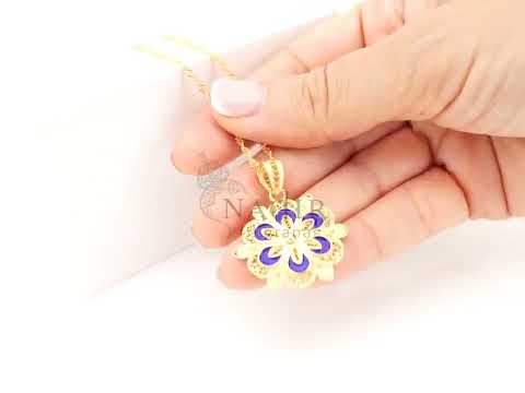 Colar Medalha Redonda com Esmalte Azul, Filigrana Portuguesa, Prata de Lei 925 Dourada - Vídeo
