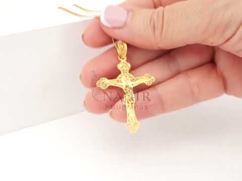 Colar com Cruz, Filigrana Portuguesa, Prata de Lei 925 Dourada - Vídeo