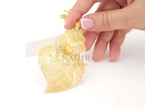 Cordão Granitos com Coração de Viana Grande, Filigrana Portuguesa, Prata de Lei 925 Dourada - Vídeo