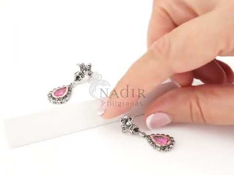 Brincos Compridos Marcassites Lágrima Rosa, Prata de Lei 925 e Ouro 9k - Vídeo