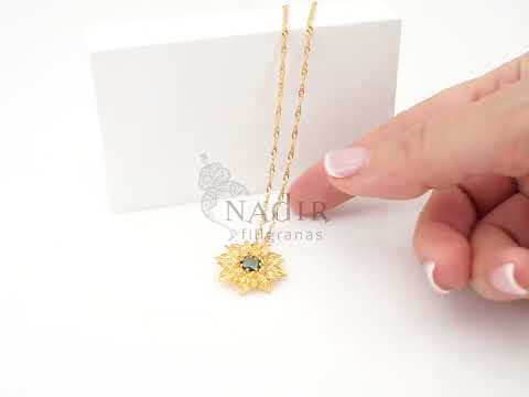 Colar Flor Rica com Pedra, Filigrana Portuguesa, Prata de Lei 925 Dourada - Vídeo