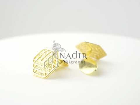 Botões de Punho Hexagonais, Filigrana Portuguesa, Prata de Lei 925 Dourada - Vídeo