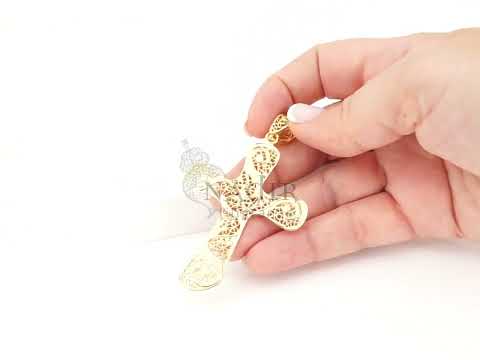 Medalha Cruz Extra Grande, Filigrana Portuguesa, Prata de Lei 925 Dourada - Vídeo